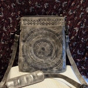 Silver Embossed Crossbody Bag
